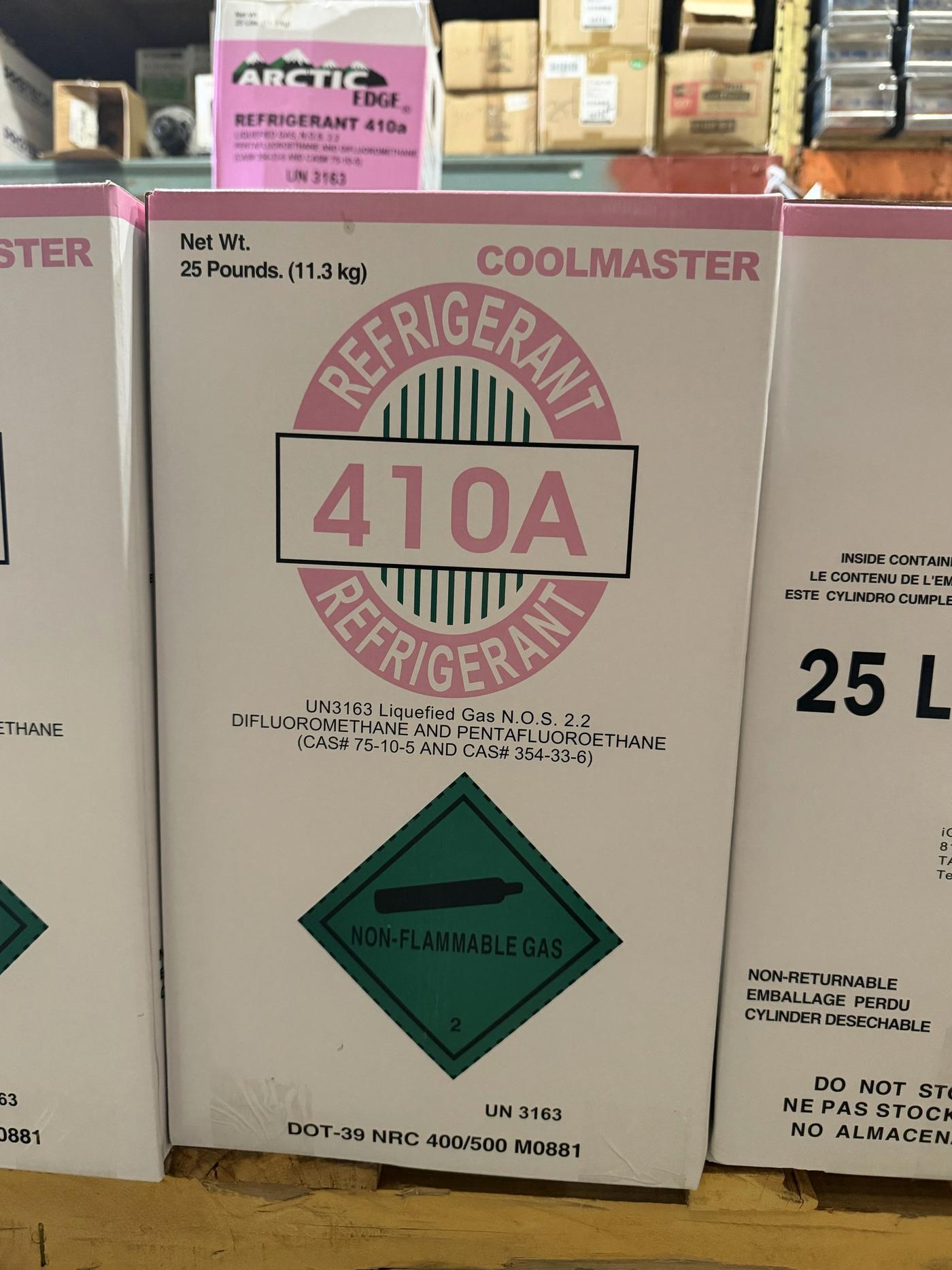 R-410A refrigerant cylinder in the Banos HVAC warehouse