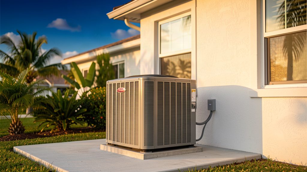 Air conditioning condenser unit at a residential home