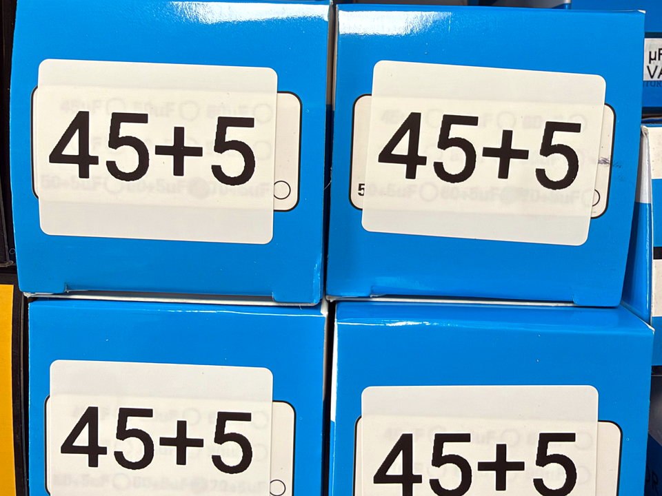 45+5 MFD dual run capacitors stocked in every common rating