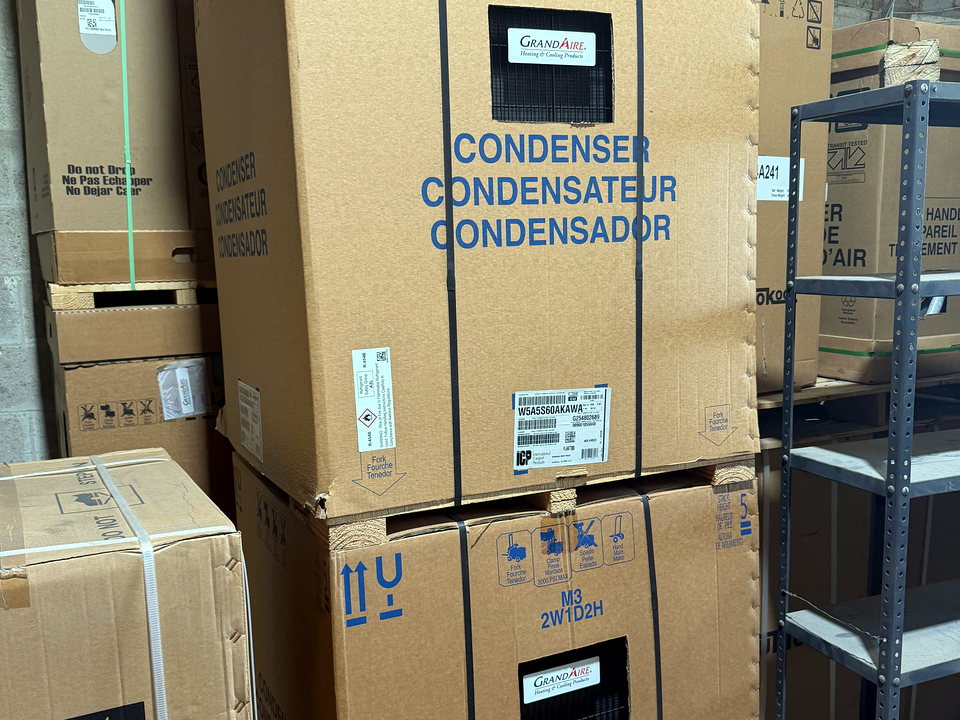 Boxed condensing units in stock at Banos HVAC Supply
