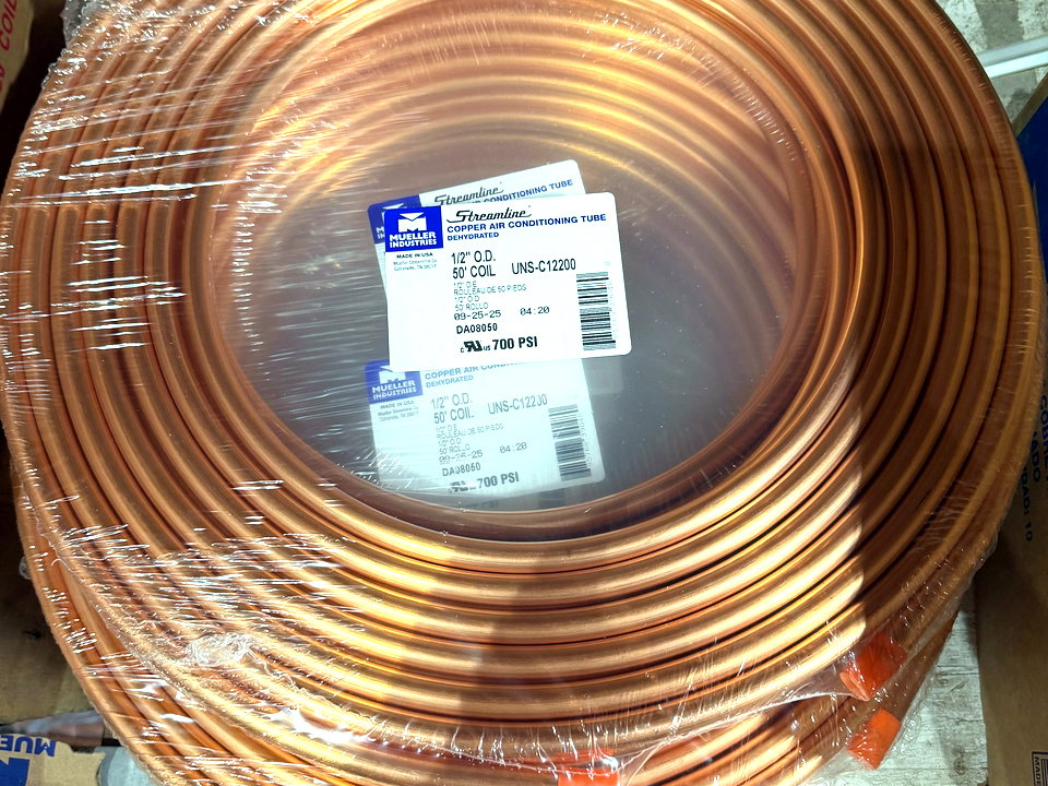 Coil of Streamline copper air conditioning tubing in stock