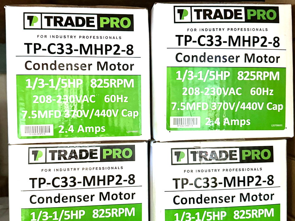 TradePro condenser fan motors stocked in common horsepower ratings