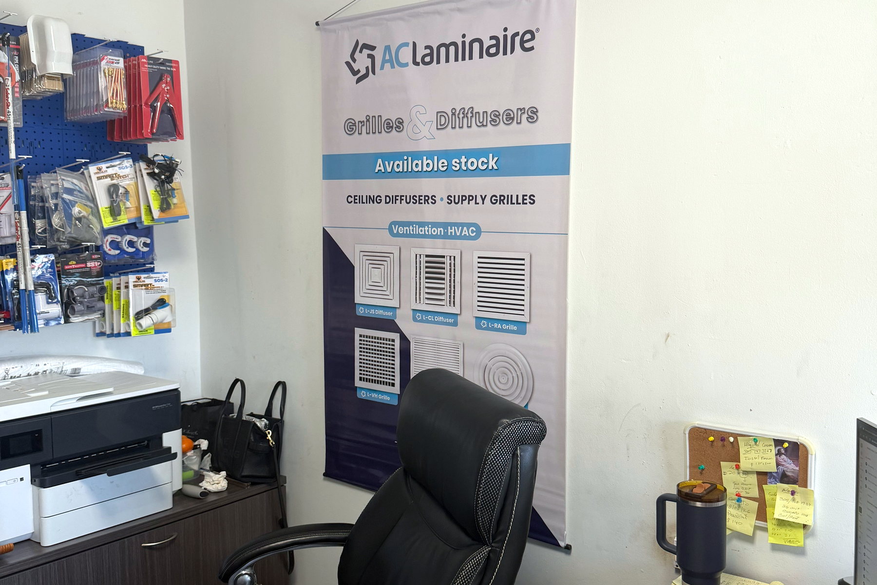 Interior sales office and product display at Banos HVAC Supply