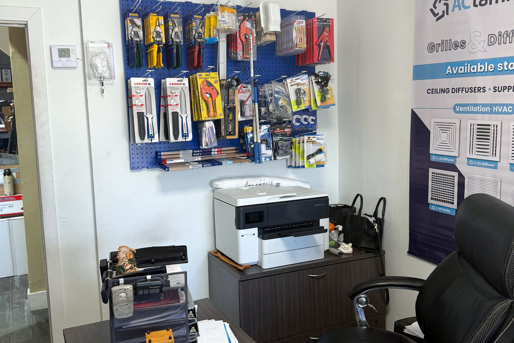 Sales office at Banos HVAC Supply where contractors place and pick up orders