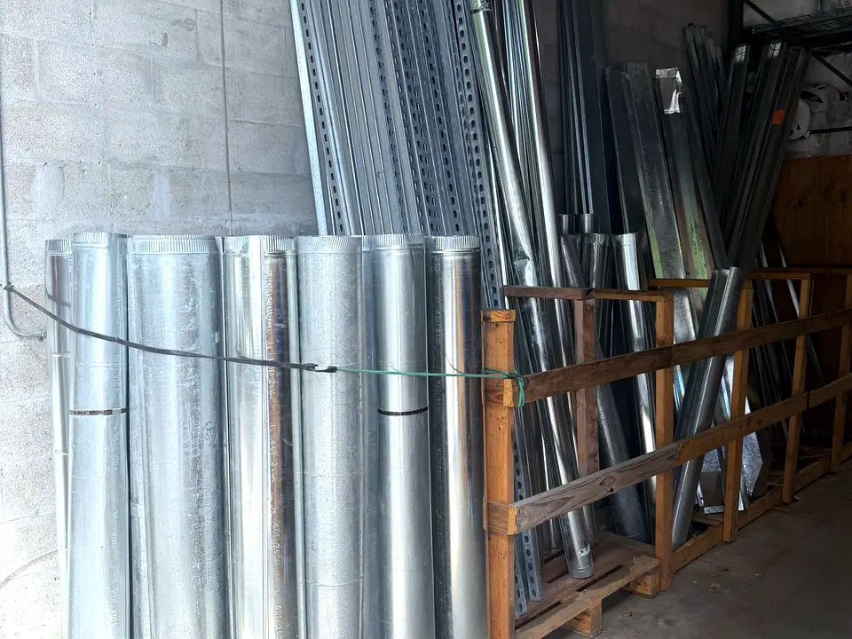 Galvanized round duct pipe stocked in the Banos HVAC warehouse