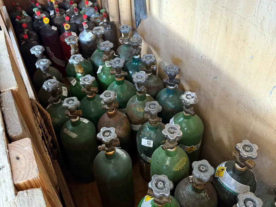 Crated cylinders staged at the warehouse